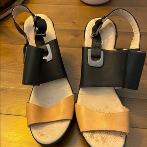 Jambu Black and Tan Two-Band Slingback Sandals